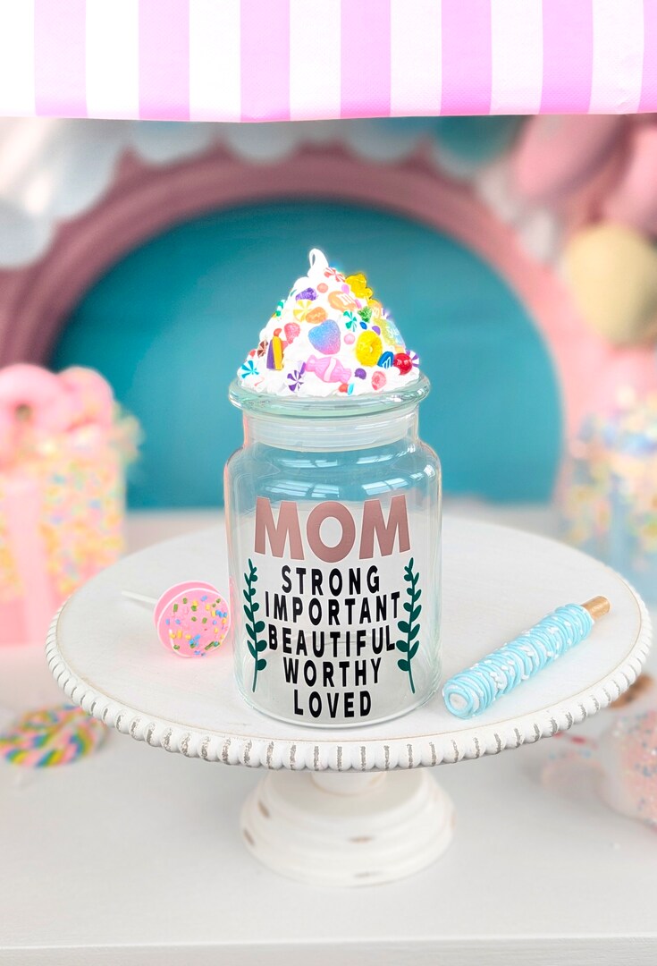 Custom Mom Candy Jar with Airtight Lid, New Mom Care Package Gift